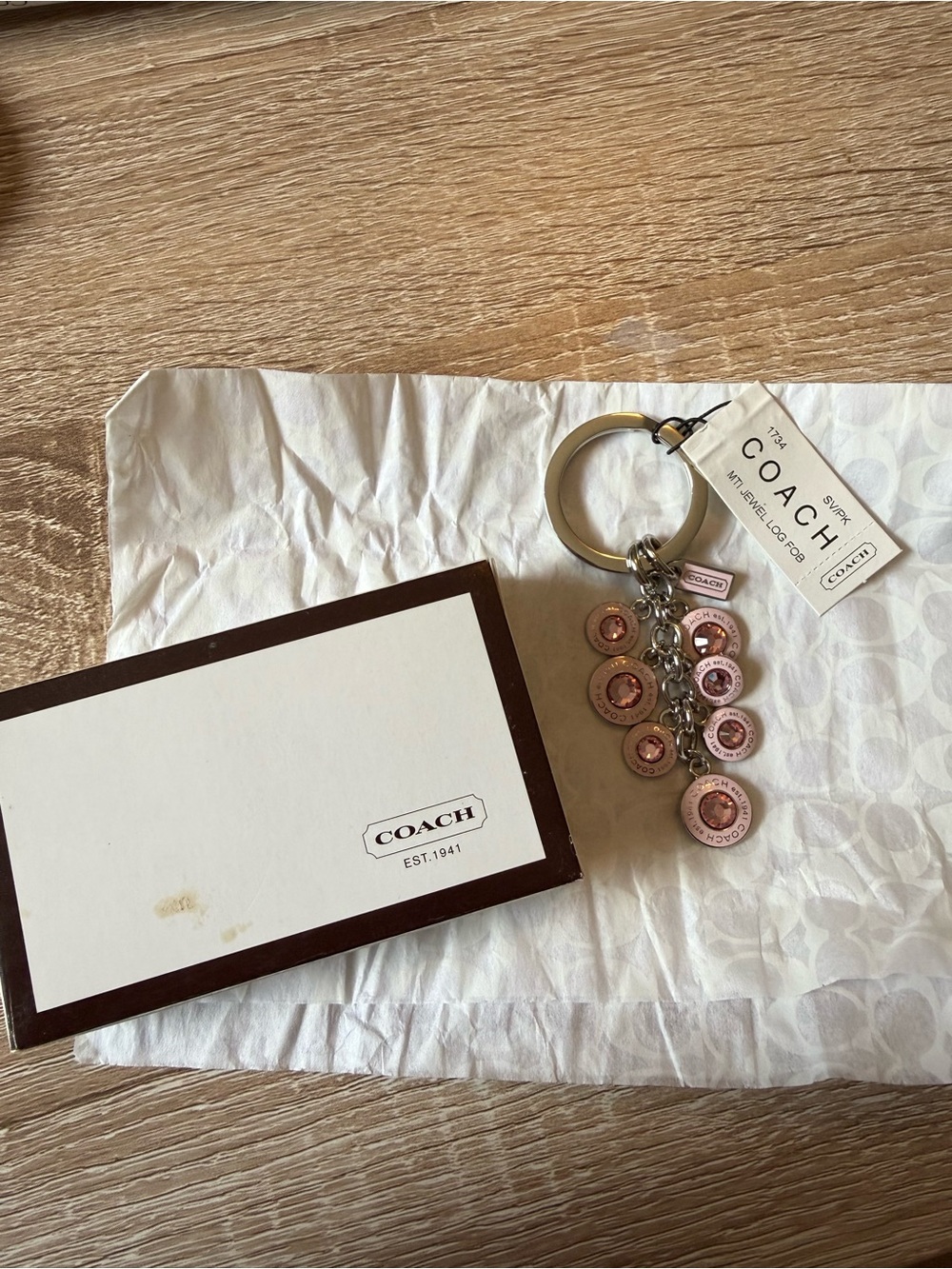 Vintage COACH Pink Crystal Charm Keyring